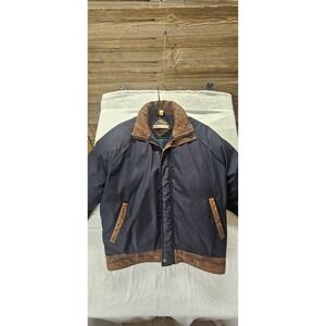 Andrew Mark XL Vintage 80's/90's Down-Filled Bomber,Leather Trim, W/Hidden Hood.